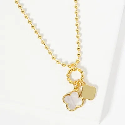 Fashnzfab Gold Dipped Double Quatrefoil Pendant Bubble Chain Necklace In Multi