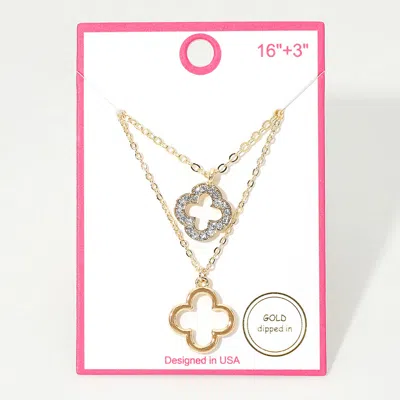 Fashnzfab Gold Dipped Double Quatrefoil Pendant Layered Necklace