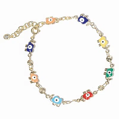 Fashnzfab Gold Dipped Elephant Evil Eye Bead Link Bracelet In Multi
