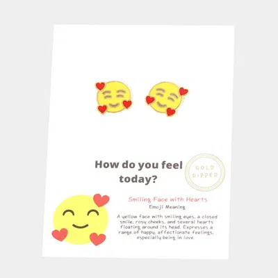 Fashnzfab Gold Dipped Emoji Enamel Metal Round Stud Earrings - Gold In Yellow