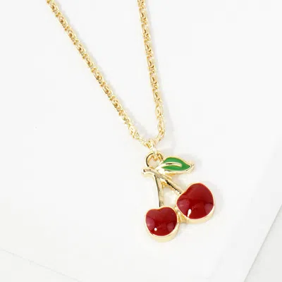Fashnzfab Gold Dipped Enamel Cherry Pendant Necklace - Gold