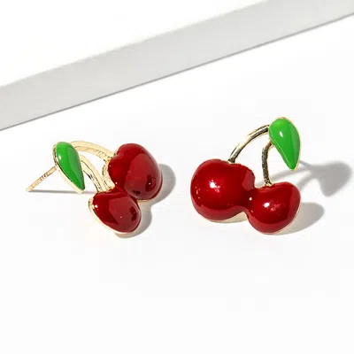 Fashnzfab Gold Dipped Enamel Cherry Stud Earrings
