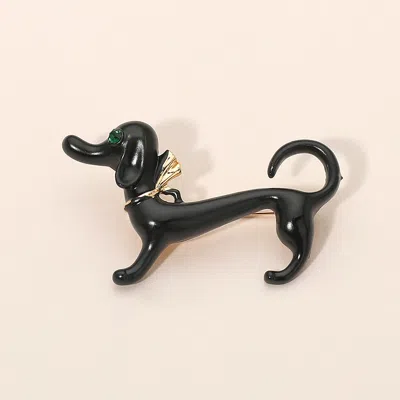Fashnzfab Gold Dipped Enamel Dachshund Dog Pin Brooch In Black