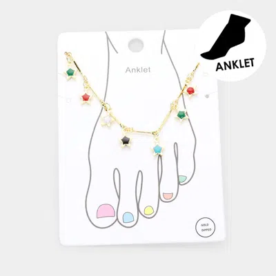 Fashnzfab Gold Dipped Enamel Metal Star Charm Station Anklet In Multi