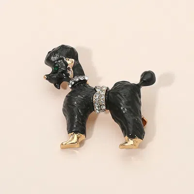 Fashnzfab Gold Dipped Enamel Poodle Dog Pin Brooch In Black