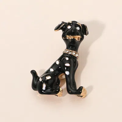Fashnzfab Gold Dipped Enamel Spotted Dog Pin Brooch In Black