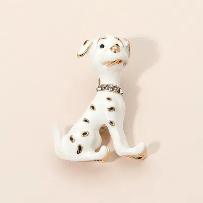 Fashnzfab Gold Dipped Enamel Spotted Dog Pin Brooch In Silver