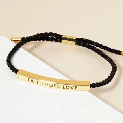Fashnzfab Gold Dipped Faith Hope Love Message Bar Pointed Rope Adjustable Cinch Pull Tie Bracelet Gold In Black