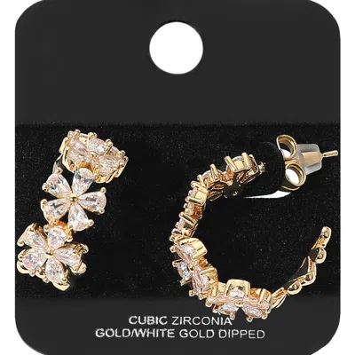 Fashnzfab Gold Dipped Floral Cz Stone Hoop Earrings