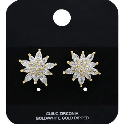 Fashnzfab Gold Dipped Floral Cz Stone Stud Earrings
