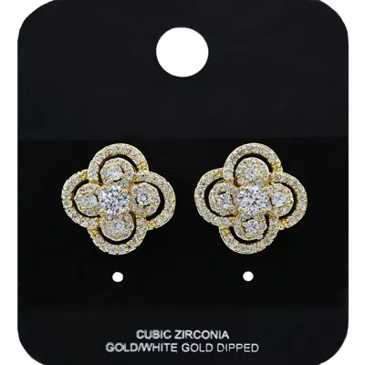 Fashnzfab Gold Dipped Floral Cz Stone Stud Earrings In Multi