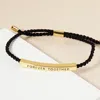 Fashnzfab Gold Dipped Forever Together Message Bar Pointed Rope Adjustable Cinch Pull Tie Bracelet Gold In Black