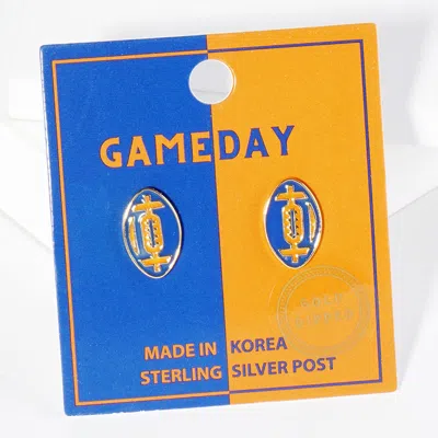Fashnzfab Gold Dipped Gameday Football Stud Earrings - Blue, Orange In Multi