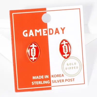 Fashnzfab Gold Dipped Gameday Football Stud Earrings - Orange, White In Multi