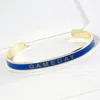 Fashnzfab Gold Dipped Gameday Message Enamel Cuff Bracelet Blue, Brown In Multi