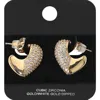 Fashnzfab Gold Dipped Half Cz Stone Paved Heart Mini Hoop Earrings In Gold