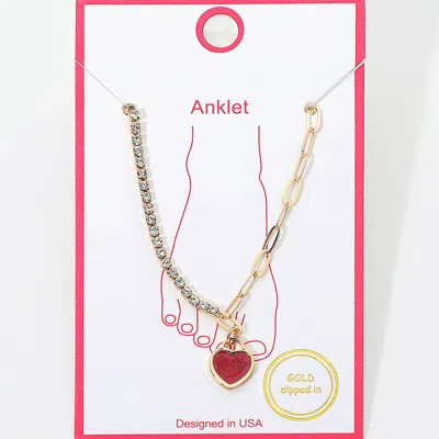 Fashnzfab Gold Dipped Heart Charm Accent Anklet