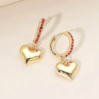 Fashnzfab Gold Dipped Heart Charm Drop Dangle Stone Pave Huggie Hoop Earrings Gold, Siam