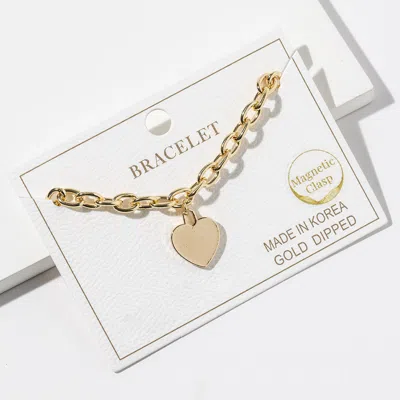 Fashnzfab Gold Dipped Heart Charm Chain Link Magnetic Bracelet