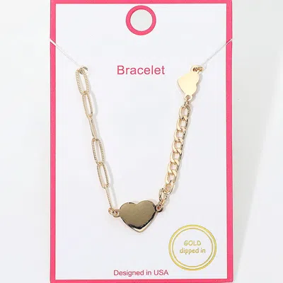 Fashnzfab Gold Dipped Heart Charm Link Paperclip Chain Bracelet