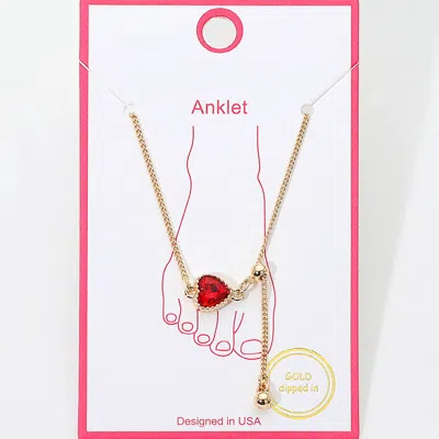 Fashnzfab Gold Dipped Heart Crystal Accent Anklet In Orange