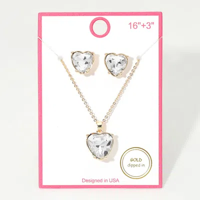 Fashnzfab Gold Dipped Heart Stone Cluster Pendant Necklace