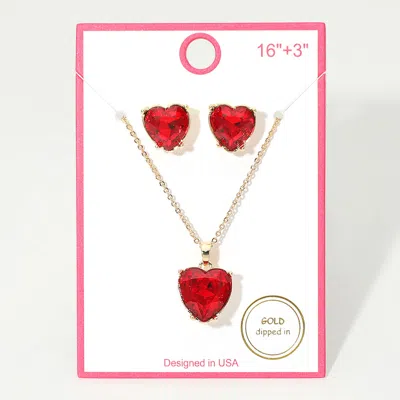 Fashnzfab Gold Dipped Heart Stone Cluster Pendant Necklace In Red