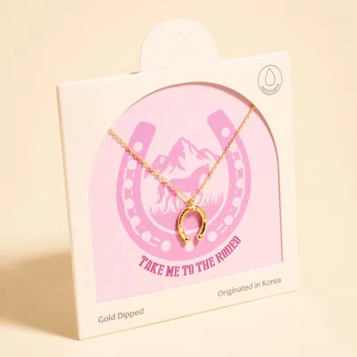 Fashnzfab Gold Dipped Horseshoe Pendant Necklace In Pink