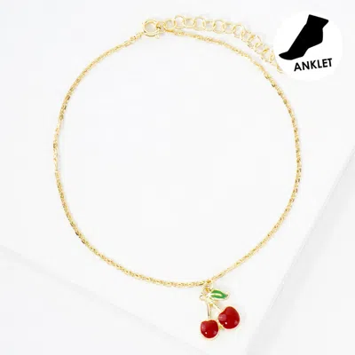 Fashnzfab Gold Dipped Hypoallergenic Cherry Charm Anklet