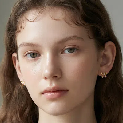 Fashnzfab Gold Dipped Hypoallergenic Cz Pave Petite Bow Stud Earrings