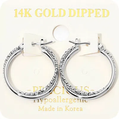 Fashnzfab Gold Dipped Hypoallergenic Textured Metal Double Row Pin Catch Hoop Earrings In Multi