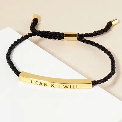 Fashnzfab Gold Dipped I Can I Will Message Bar Pointed Rope Adjustable Cinch Pull Tie Bracelet