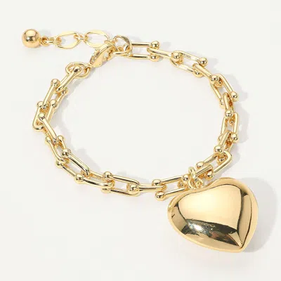 Fashnzfab Gold Dipped Industrial Link Chain Puffy Heart Charm Bracelet Gold
