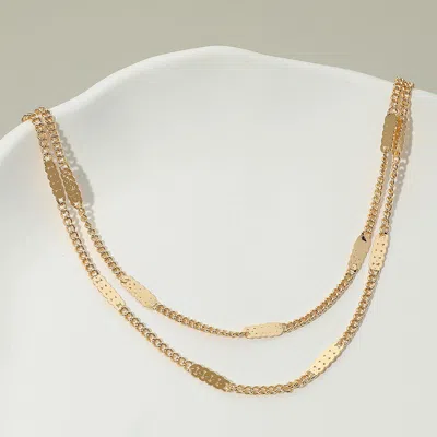 Fashnzfab Gold Dipped Layered Flat Disc Accent Curb Chain Necklace