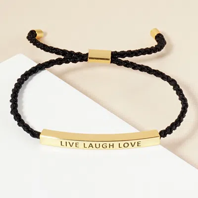 Fashnzfab Gold Dipped Live Laugh Love Message Bar Pointed Rope Adjustable Cinch Pull Tie Bracelet Gold In Black