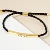 Fashnzfab Gold Dipped Love Message Bar Pointed Rope Adjustable Cinch Pull Tie Bracelet Gold In Gold