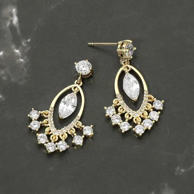 Fashnzfab Gold Dipped Marquise Cz Accent Drop Earrings Gold In Silver