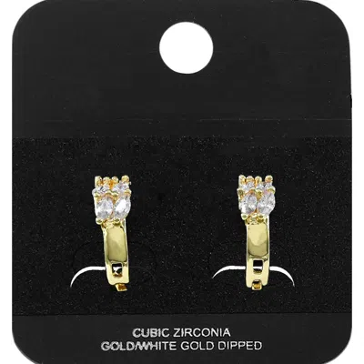 Fashnzfab Gold Dipped Marquise Cz Cluster Accent Mini Open Hoop Earrings Gold