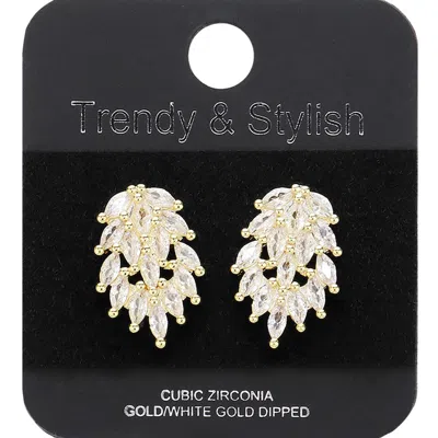 Fashnzfab Gold Dipped Marquise Cz Stone Cluster Embellished Stud Earrings