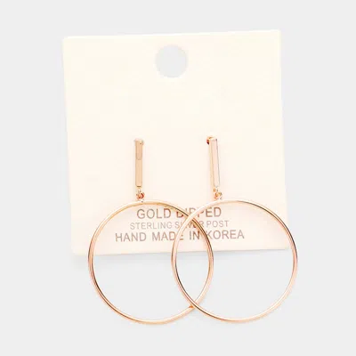 Fashnzfab Gold Dipped Metal Bar Open Circle Dangle Earring - Rose Gold