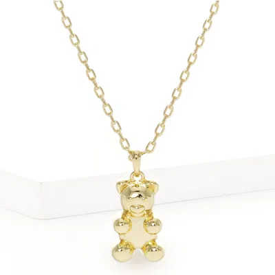 Fashnzfab Gold Dipped Metal Bear Pendant Necklace