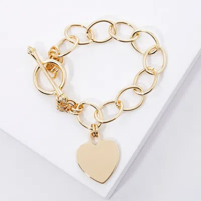 Fashnzfab Gold Dipped Metal Heart Lock Charm Toggle Bracelet Gold