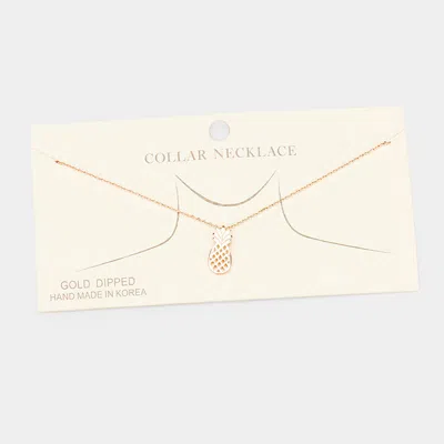 Fashnzfab Gold Dipped Metal Pineapple Pendant Collar Necklace