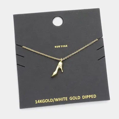 Fashnzfab Gold Dipped Metal Stiletto Heel Pendant Necklace In Black