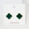 Fashnzfab Gold Dipped Metal Trim Quatrefoil Stud Earrings - Green In Green