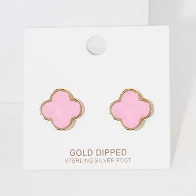 Fashnzfab Gold Dipped Metal Trim Quatrefoil Stud Earrings