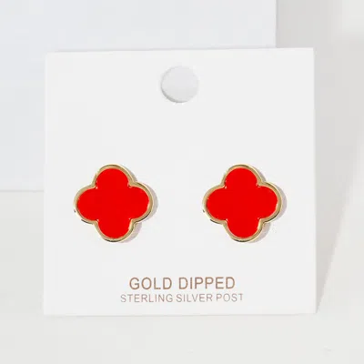 Fashnzfab Gold Dipped Metal Trim Quatrefoil Stud Earrings In Multi