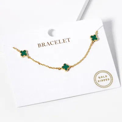 Fashnzfab Gold Dipped Mini Triple Quatrefoil Link Chain Bracelet In Green