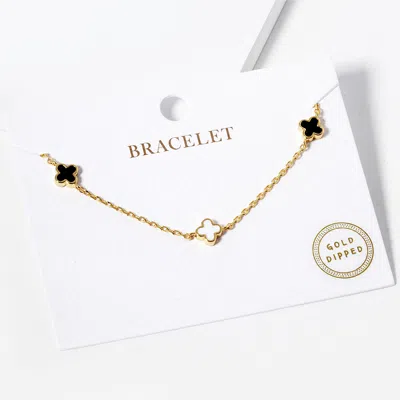 Fashnzfab Gold Dipped Mini Triple Quatrefoil Link Chain Bracelet In Silver