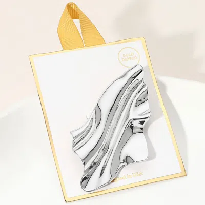 Fashnzfab Gold Dipped Modern Fluid Abstract Wave Pin Brooch In Silver